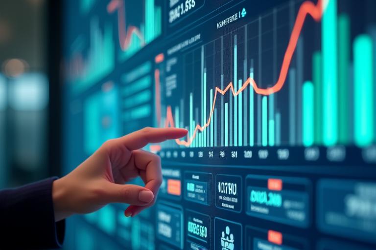 Dashboard finanziaria digitale con grafici e metriche chiave che mostrano un percorso di recupero, simboleggiando diagnosi e pianificazione.