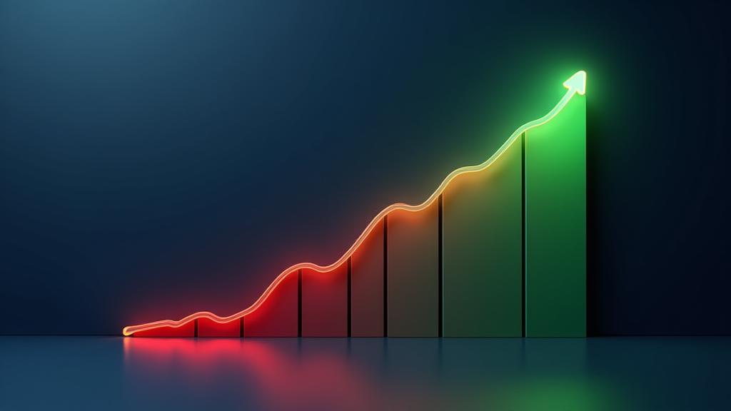 Diagramma a linee che mostra un punto di svolta drammatico da un declino a una crescita esponenziale, illustrando la trasformazione da difficoltà a successo finanziario.
