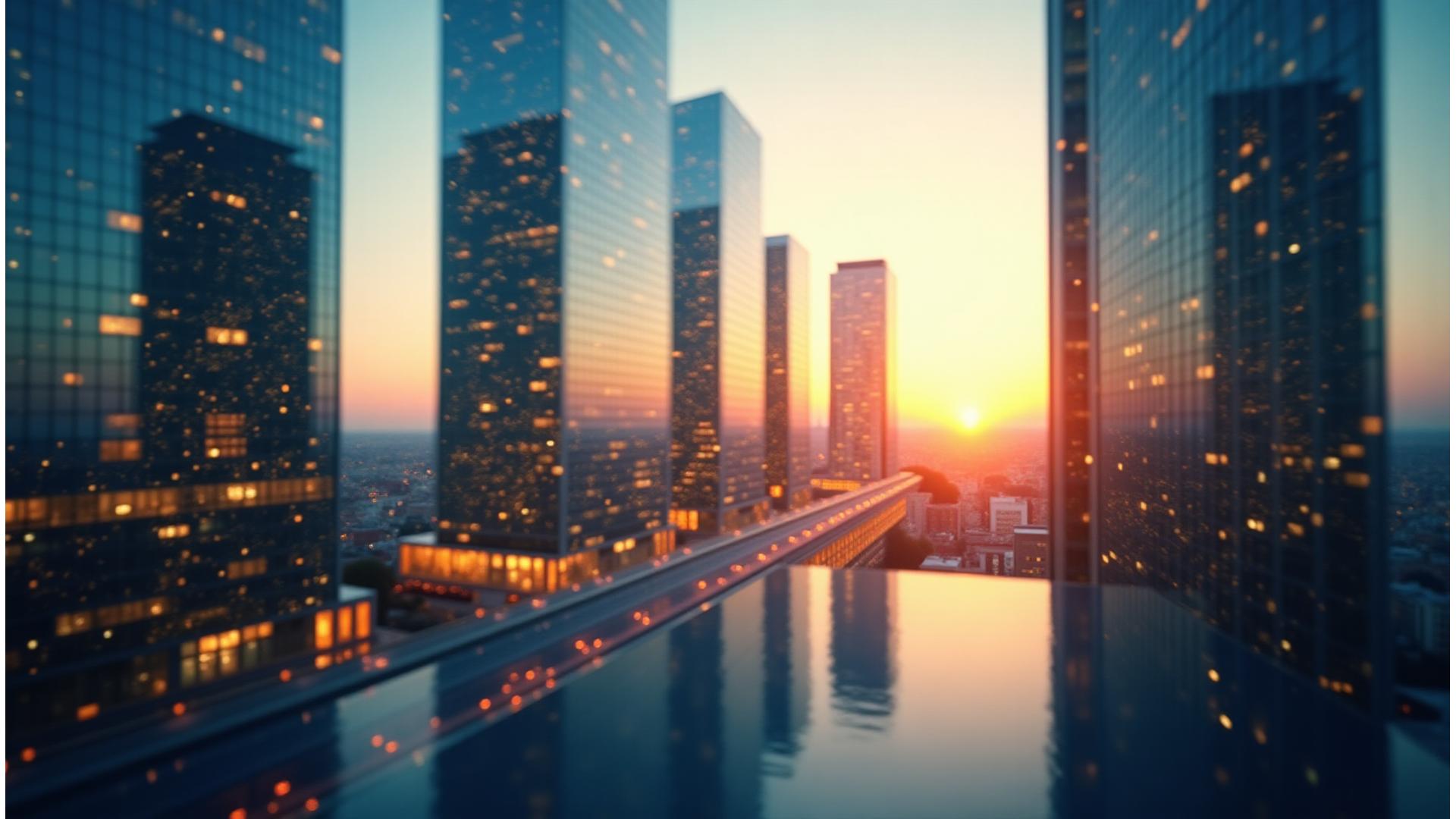 Skyline finanziario moderno di Milano con grattacieli e un riflesso dorato, simbolo di opportunità e crescita per la consulenza finanziaria a Milano.