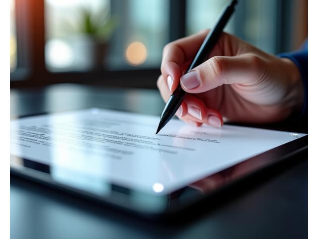 Simbolo di una firma digitale su un documento che rappresenta i processi di accettazione chiari e moderni