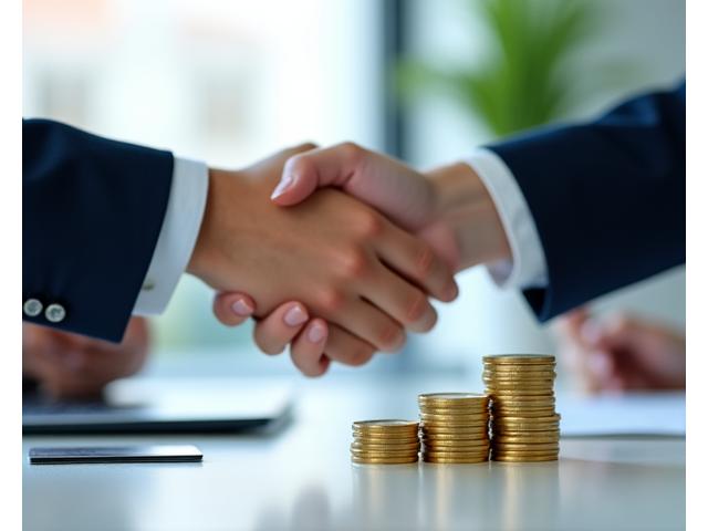 Mani che si stringono su una pila di monete, simbolo di trasparenza e fiducia nelle transazioni finanziarie